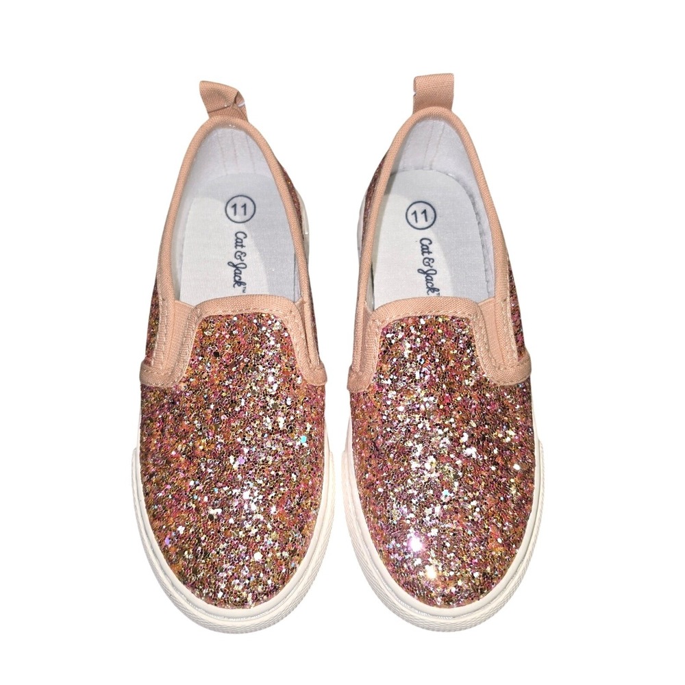 Cat & Jack Girls Madigan Glitter Slip On Sneakers Rose Gold Pink Size 11 BNIB